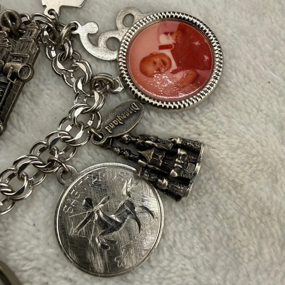 Vintage Mostly Sterling Silver Charm Bracelet Travel Souvenir Disneyland 7in